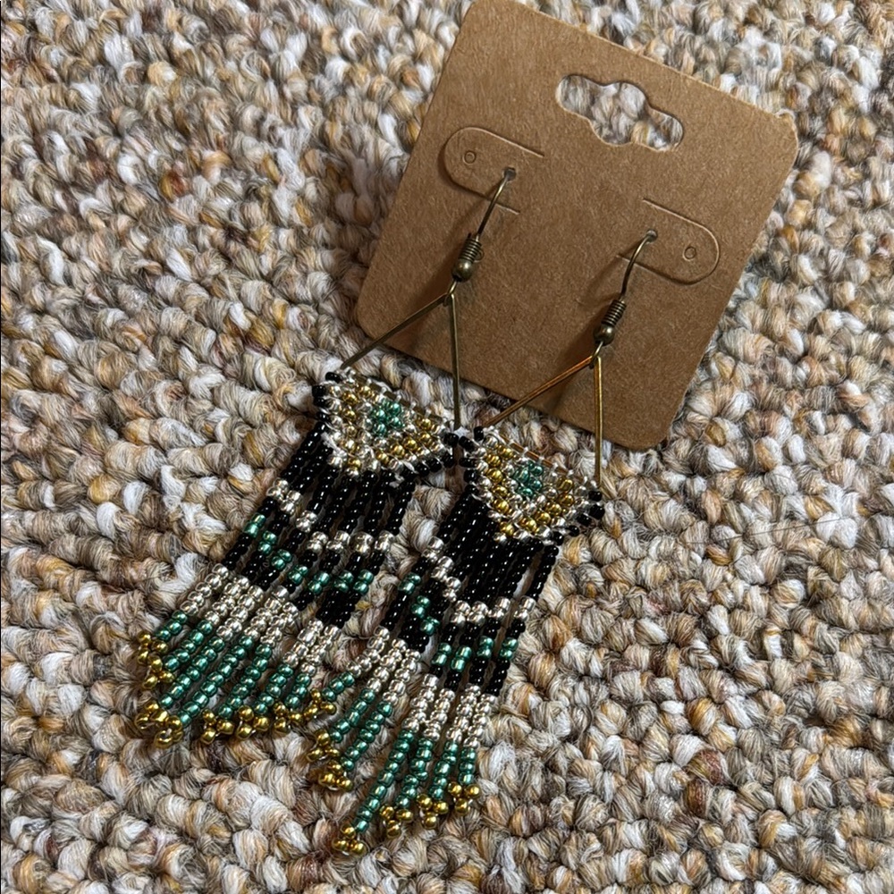 Elegant Green and Gold Beaded Earrings